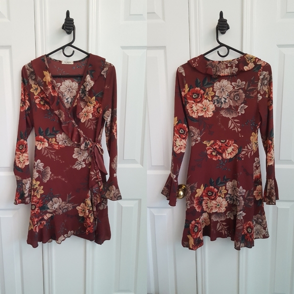 Promesa Dresses & Skirts - Maroon ruffle wrap dress